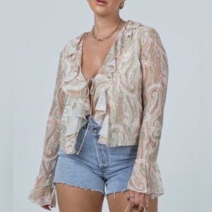 Princess Polly Lucia Paisley Ruffle Tie-Front Blouse. Size 6. NWOT
